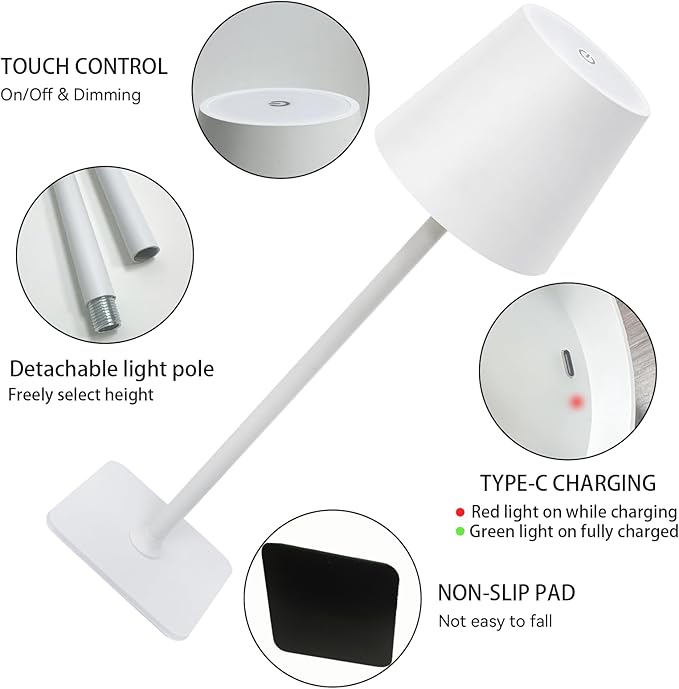2 Pack Cordless Table Lamps Rechargeable, Battery Operated Touch Dimmable LED - Image 4