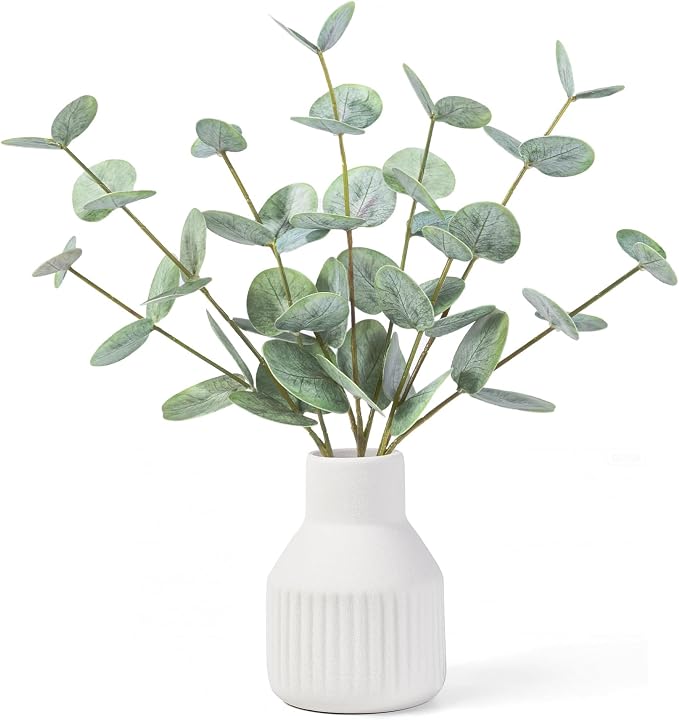 FIACO Artificial Eucalyptus Stems in Ceramic Vase, Coffee Table Centerpiece by FIACO