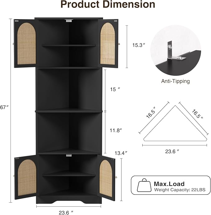 FiveWillowise 67''H Tall Corner Cabinet - Image 2