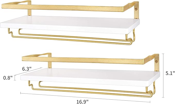 Mkono Wall Mounted Wine Rack Set of 2 White Wood Wine Bottle Glass Holder - Image 5