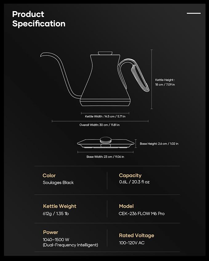 Cocinare Gooseneck Electric Kettle, ±0.5°F Precision Temperature Control - Image 7