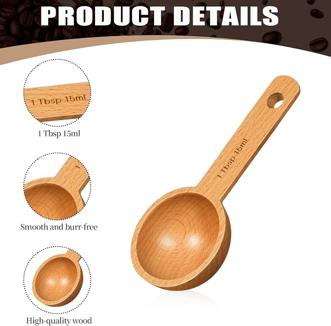 4 Pack Wooden Small Scoops for Jars, 1 Tablespoon Coffee Scoop in Beech Wood - Image 5