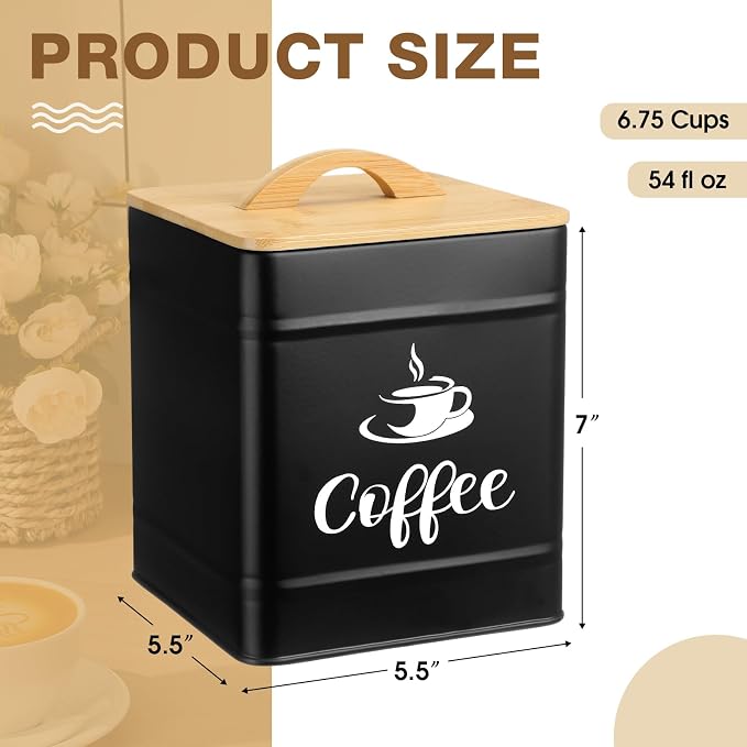 Maxdot 40 oz Black Airtight Coffee Canister Large Iron Farmhouse Container - Image 2