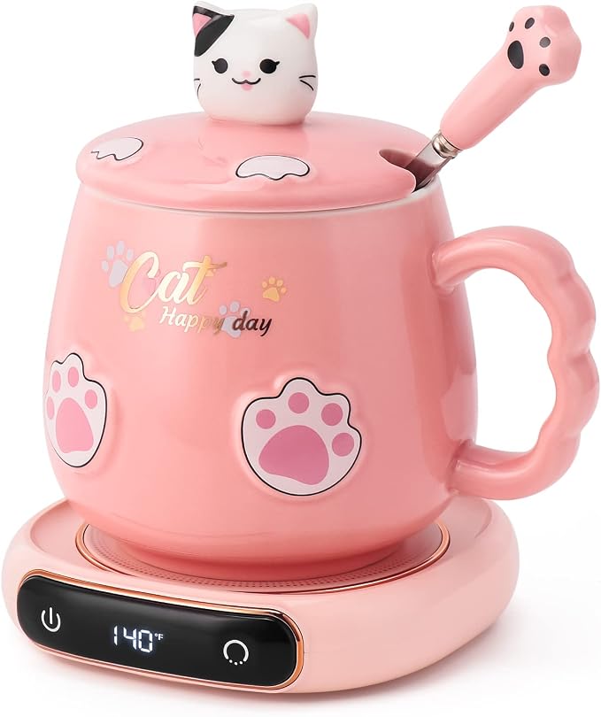 Bgbg Coffee Mug Warmer & Cute Cat Mug Set, Electric Beverage Cup Warmer by Bgbg