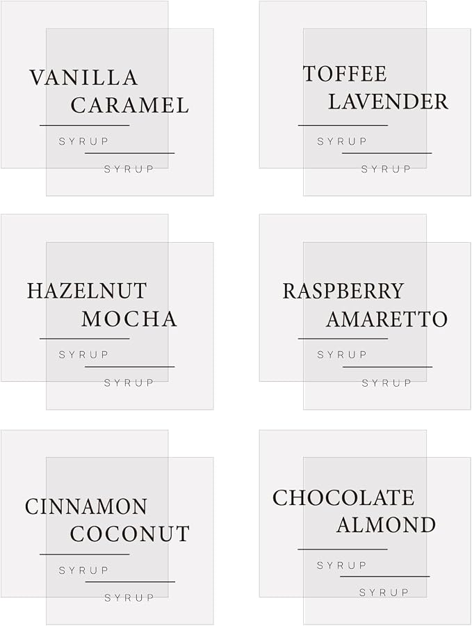 72PCS Clear Waterproof Coffee Syrup Labels, Minimalist Transparent Decals by GSCWLD