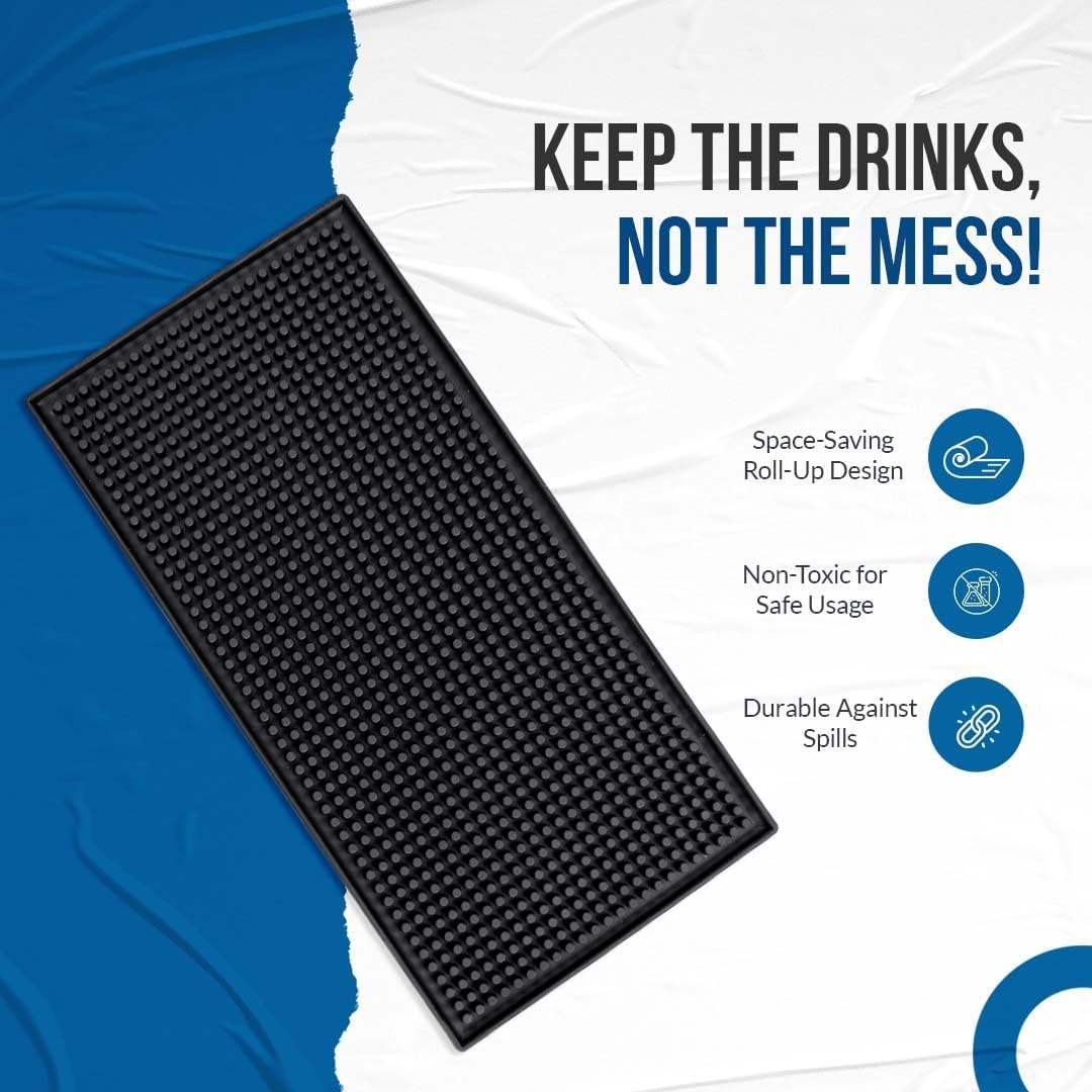 Rubber Bar Mats for Countertop by ProTensils - 12" x 6" Black Bar Mats for Bartending, Bar Service Mat, Home Bar, Coffee Bar Mat Spill Matt (2 Pieces)