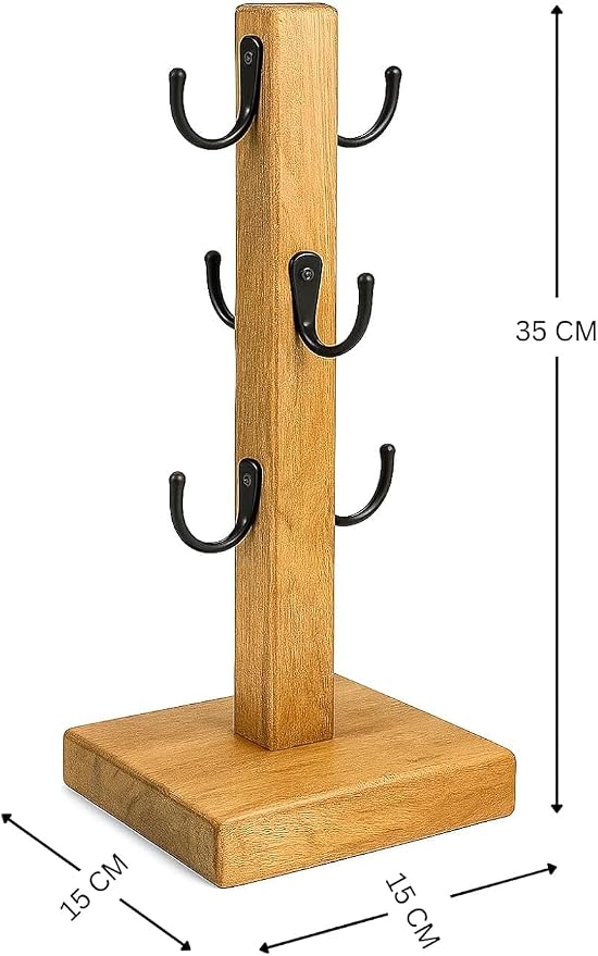 Coffee Mug Tree Stand for Countertop, Wooden Mug Holder - Image 2