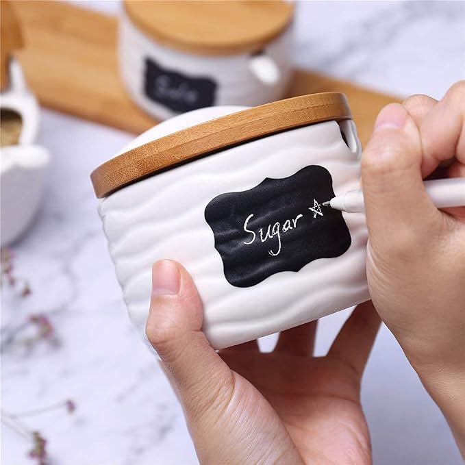 Ceramic Sugar Bowl with Bamboo Lids and Spoons Serving Tray, Porcelain Sugar - Image 4