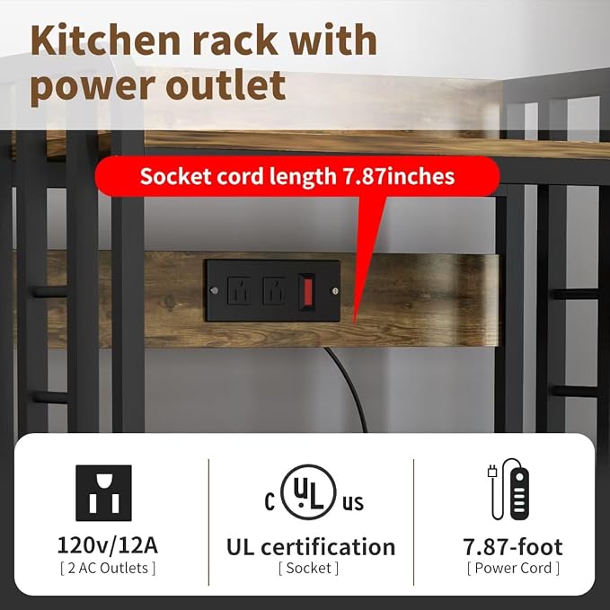 SIREDEEP Bakers Rack with Power Outlet ，4-Tier Kitchen Baker's Rack, Microwave - Image 6