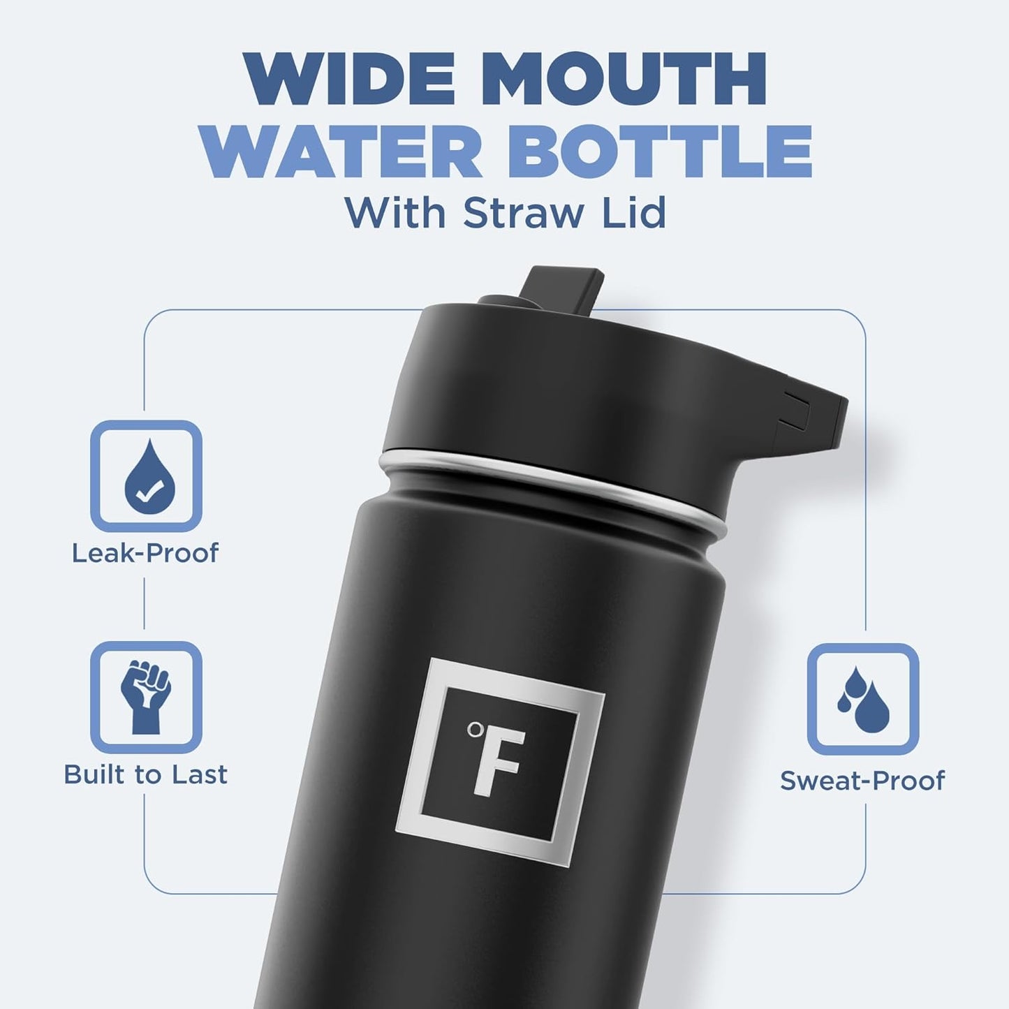 IRON °FLASK Camping & Hiking Hydration Flask with 3 Lids - Stainless Steel, Double Walled & Vacuum Insulated Water Bottle - Leak Proof & BPA Free (Cobalt, Straw - 22 oz)