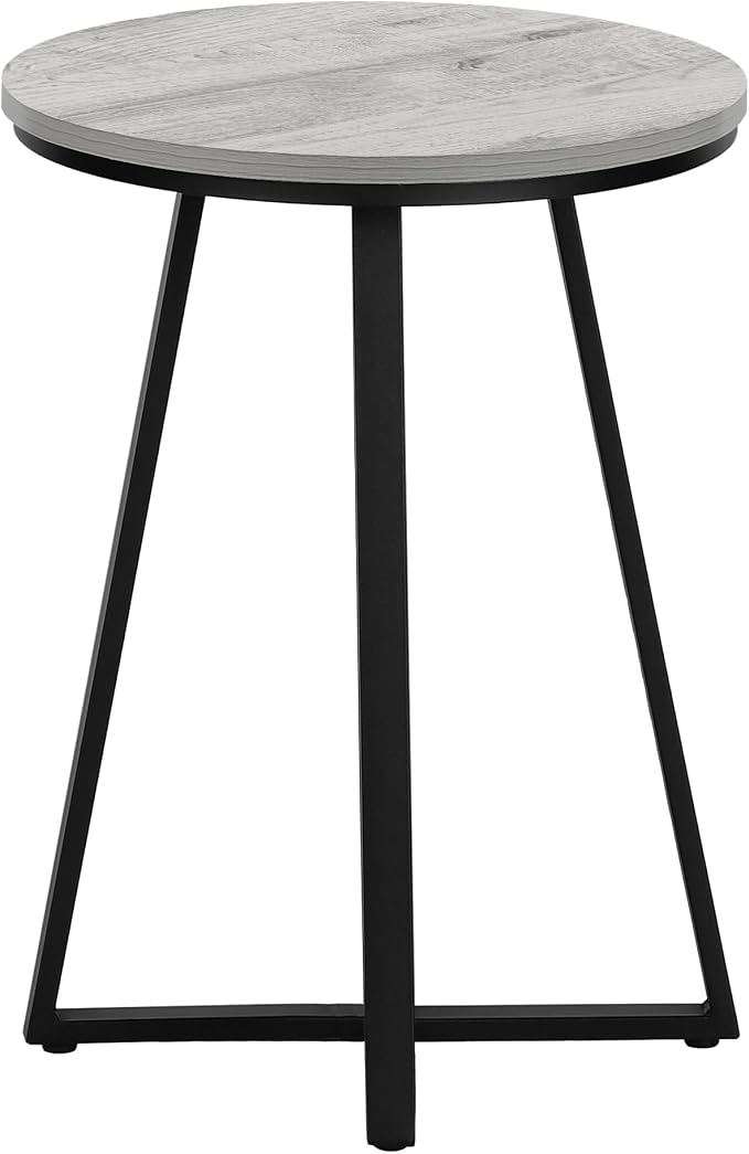 Round End Table with Grey Wood-Look Top and Black Metal X-Base, Modern Side - Image 7