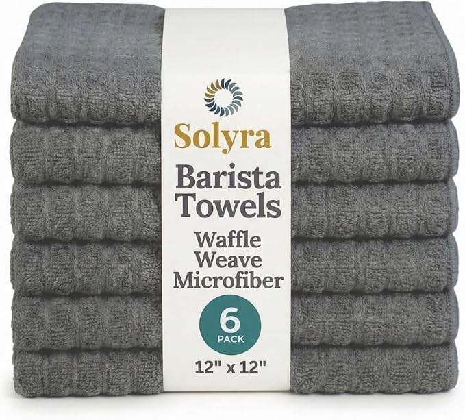 Solyra Barista Towels, 6 Pack, 12 x 12 in, Dark Gray | OEKO-TEX Certified by Solyra