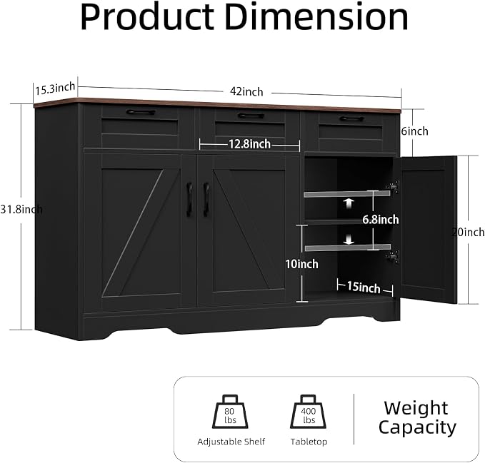 42" Farmhouse Buffet Cabinet - Image 2