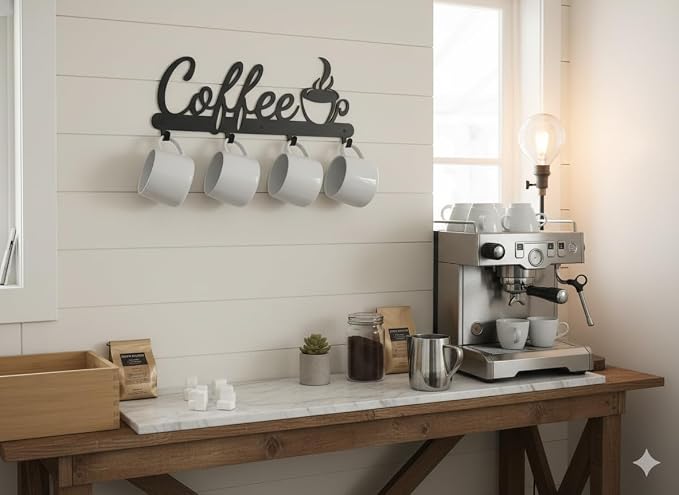 Black Metal Wall Mounted Coffee Mug Holder, - Image 4