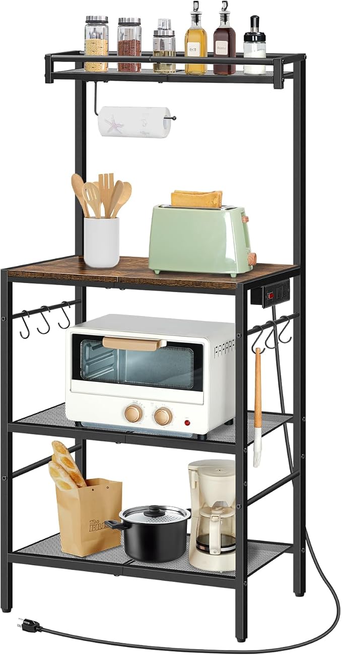 MAHANCRIS Bakers Rack with Storage, Microwave Stand with Paper Holder, Bakers - Image 9