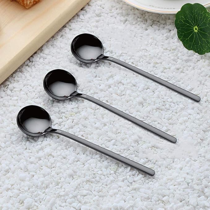 Set of 8 Mini Espresso Spoons 5.3-inch Matte Black Frosted Handle Stainless - Image 3