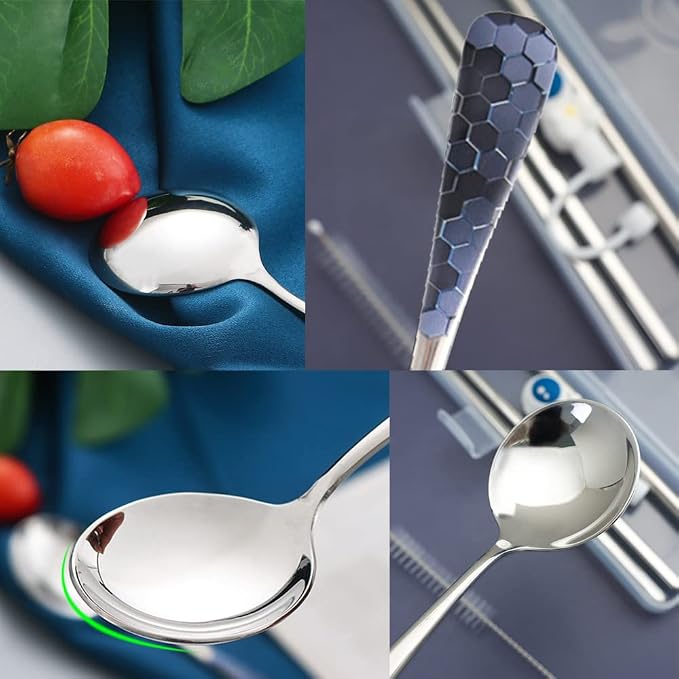 Stainless Steel Coffee Round Spoon, Korean Dessert Spoons, Hexagonal Pattern - Image 3