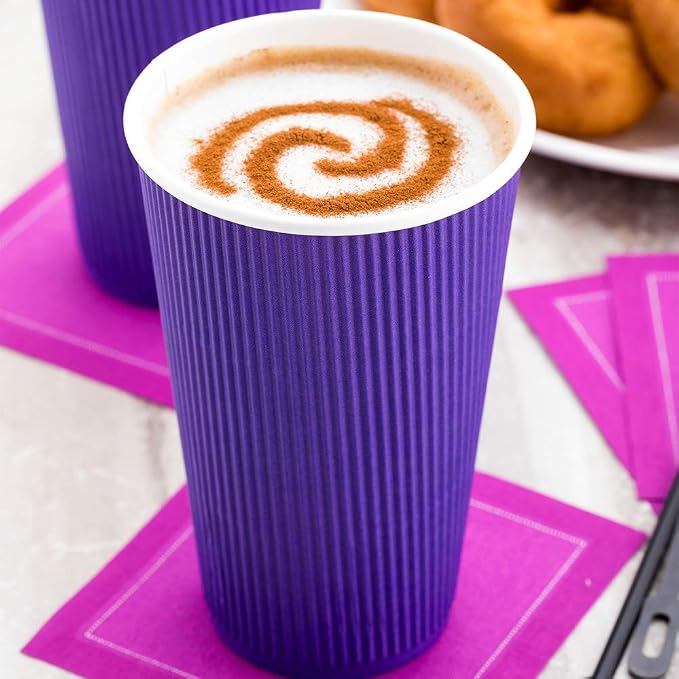 Restaurantware Ripple Wall Coffee Cups 25 Count 16 Ounce Insulated Royal Purple - Image 9