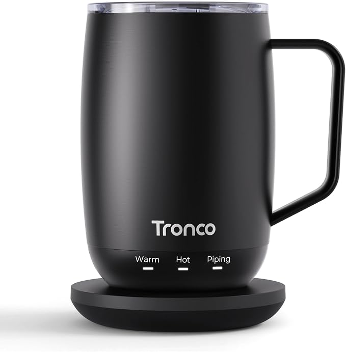 Tronco Temperature Control Heated Coffee Mug 14 oz – Rechargeable Self-Heating by Tronco