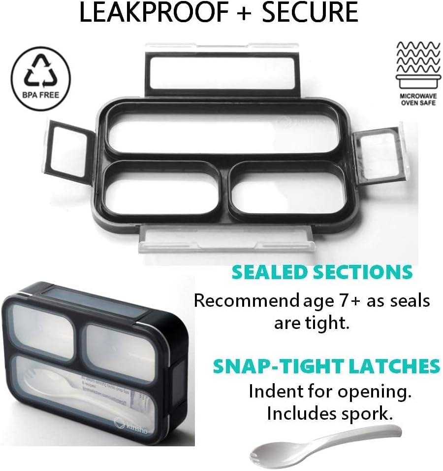 Snack Containers for Adults or Kids - MINI Bento Lunch Box | Small Leakproof Container Set for Toddlers Boys Girls, Bento-Boxes for School Daycare Travel Lunches Snacks | BPA Free | Grey Black 2 pack