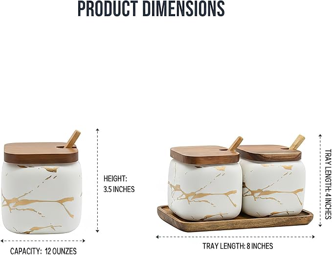 2 Sets of Marble Ceramic Sugar Bowl Ceramic Seasoning Jars - Image 6