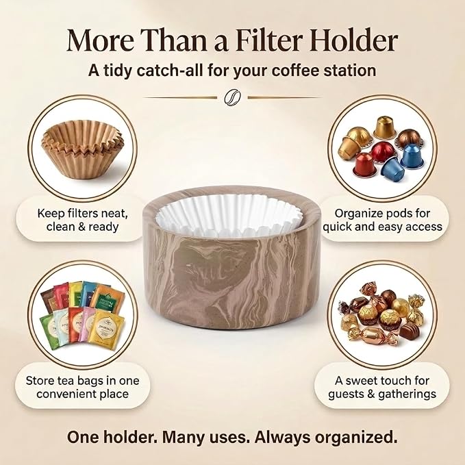 Marble Coffee Filter Holder – 6 inch Handmade Natural Brown Coffee Filter Holder - Image 6