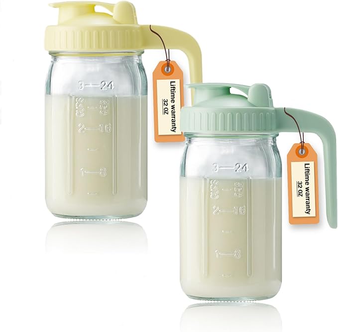 32oz Glass Pitcher with Lid & V-shaped Pour Spout by miradexic