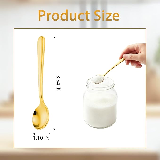 Small Spoons for Spice Jars 8 PCS 3.5 Inch Mini Spoons Gold Stainless Steel - Image 2