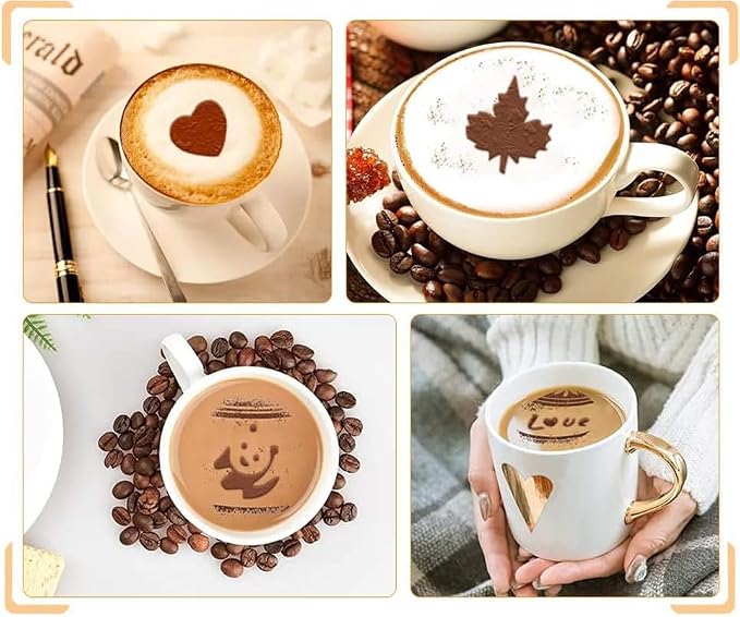 41 Coffee Stencils+2 Mesh Powder Shakers, Cake Baking Templates Coffee - Image 4