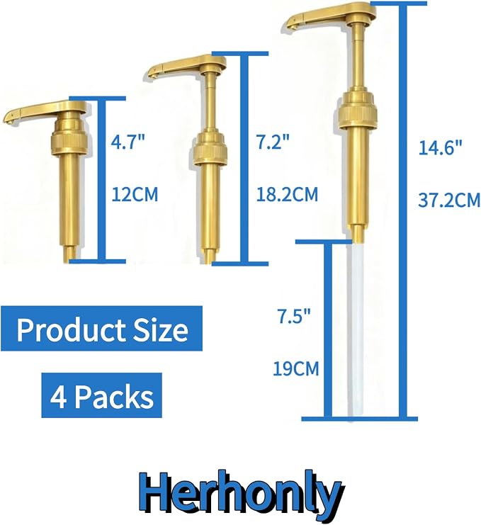 Syrup Pump, 4 Pack Premium Coffee Dispenser, Skinny Gold Pump - Image 2