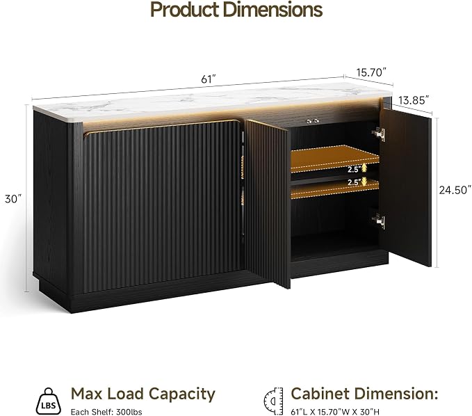 ONBRILL 61" Fluted Buffet Cabinet - Image 2