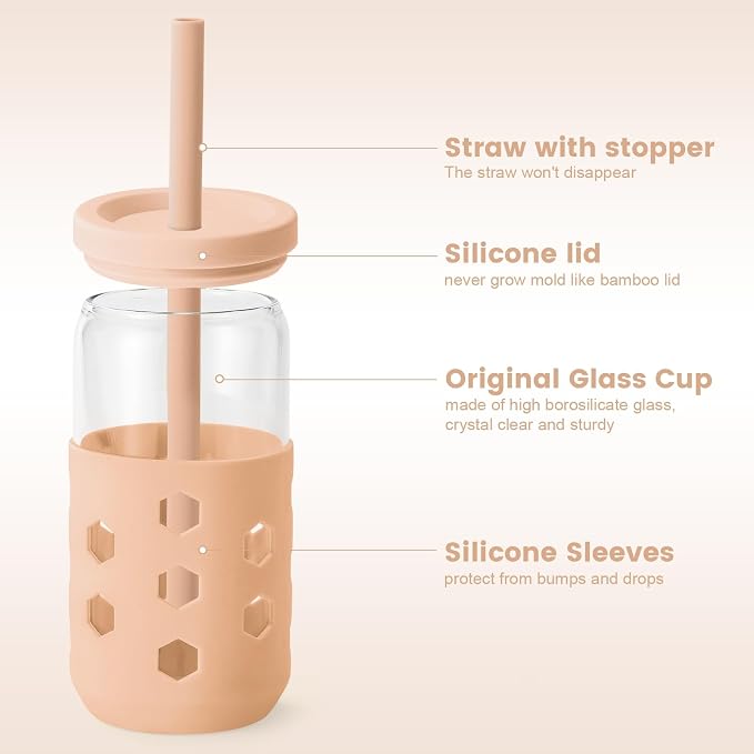 Mrsdry Glass Cups with Lids and Straws, 16oz Drinking Glasses Set with Silicone - Image 2