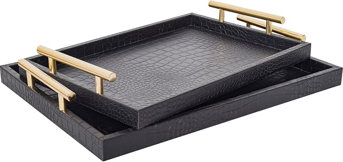 Modern Elegant Large Wood Serving Tray, Home Decorative Rectangle Ottoman Decor by JUMBOHUMBLE