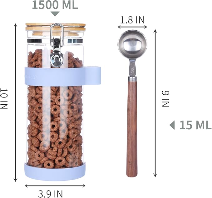 KKC 1.5-Quart Large Glass Nuts Storage Container, Airtight Food Storage Jar - Image 3