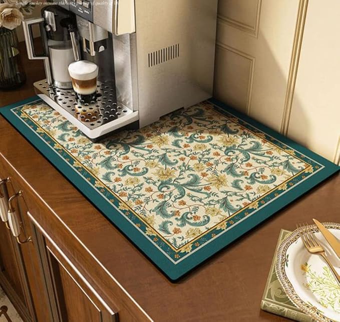 Cute Coffee Maker Mat for Countertops Bar Accessories, Colorful Dish Drying Pad by Cciphy