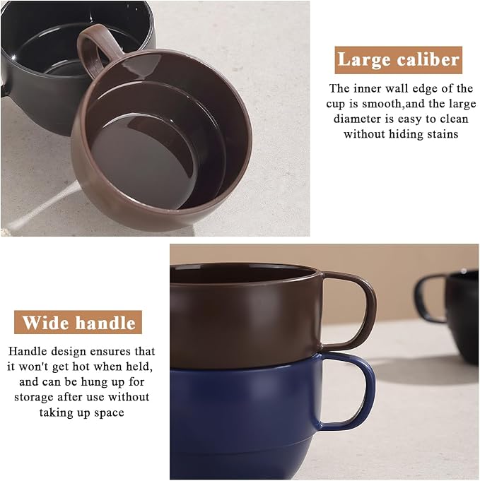 Coffee Mugs Set of 6, Coffee Cups 12oz, Durable Light Weight Plastic Mugs - Image 7