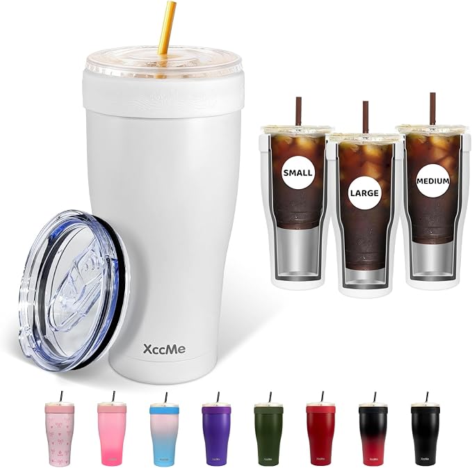 Universal Iced Coffee Sleeve, 32oz Double Wall Stainless Steel Insulator Fits by XccMe