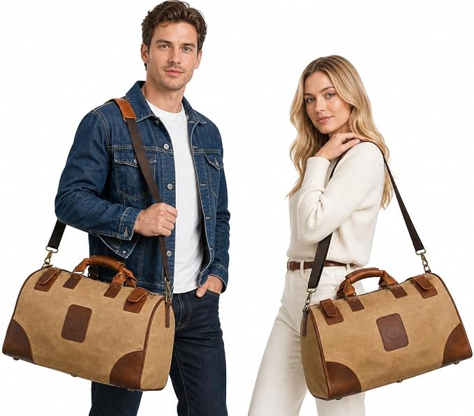 Canvas + Leather Travel Luggage Tote Duffle Gym Suitcase Weekender Overnight Bag - Image 3