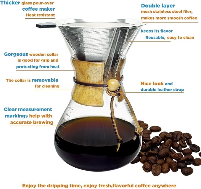 subjectthree Glass Coffee Dripper 6 Cup Pour Over Coffee Maker Set - Image 4