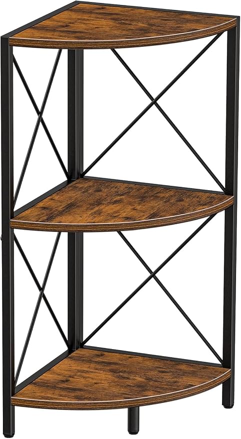 Snughome Corner Shelf with Metal Frame, 3 Tier Rustic Corner Storage Organizer - Image 9
