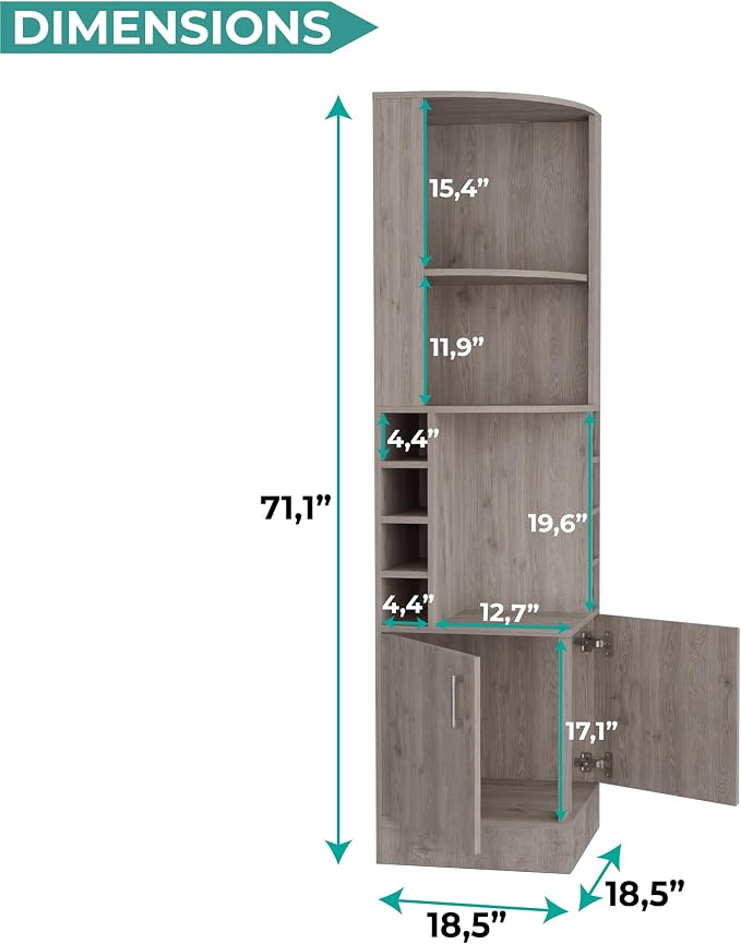 Tuhome Syrah Corner Bar Cabinet, Tall 71.1" Liquor Cabinet - Image 3