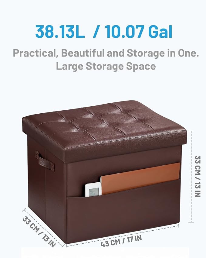 Bsketa Storage Ottoman Foot Rest Stool, Small Leather Storage Ottomans Bench - Image 3