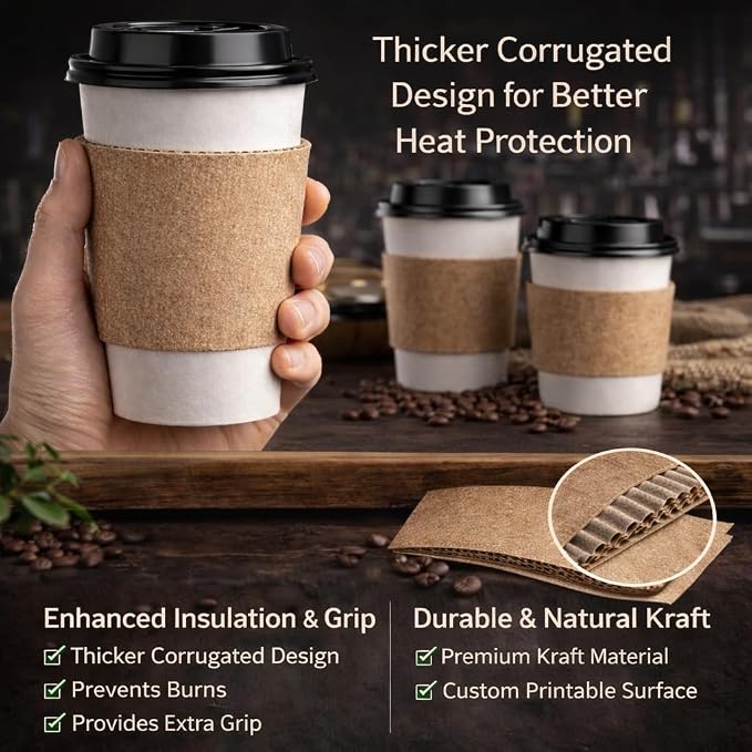 2000 Pack Coffee Cup Sleeve for 10 oz-24 oz Hot Cold Drinks Disposable - Image 4