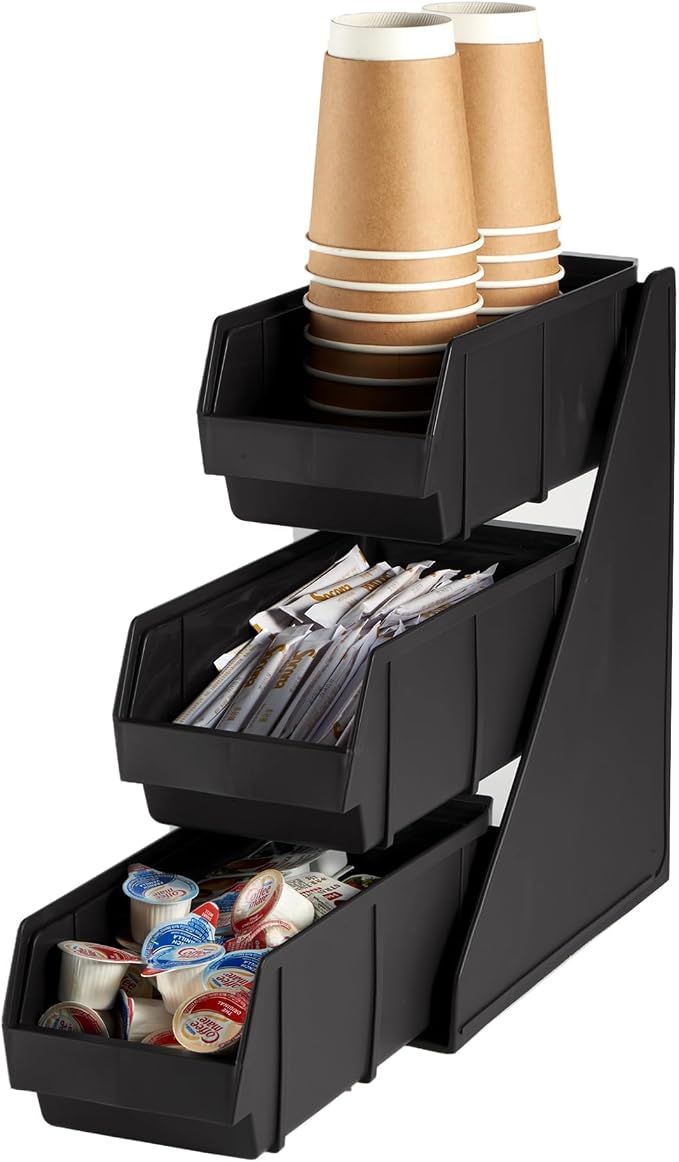 Black Self Serve Condiment Bin Stand Set, Removable Condiment Organizer by CURTA