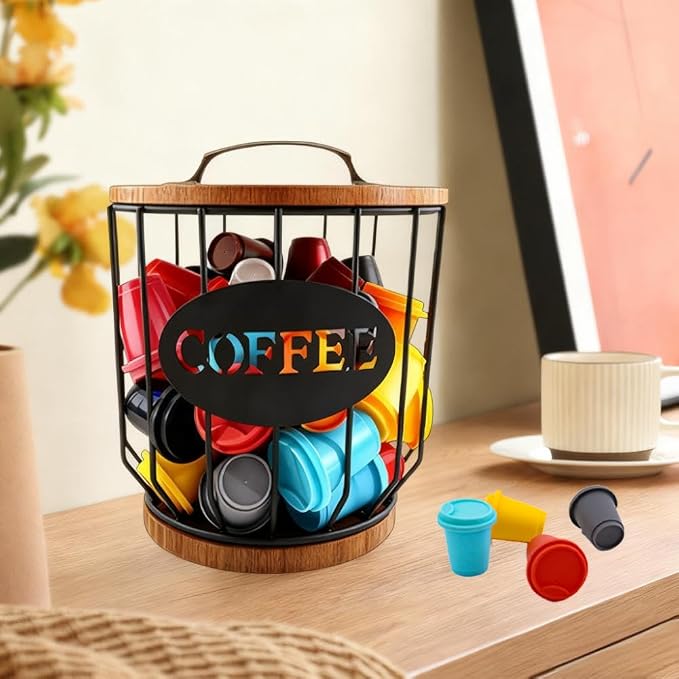 2 Pack Coffee Pod Holder with Lid Coffee Pods Storage Black Wire Coffee Storage - Image 4