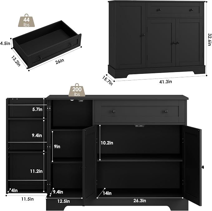 HOSTACK Buffet Cabinet with Storage, Modern Sideboard Buffet with Doors - Image 3