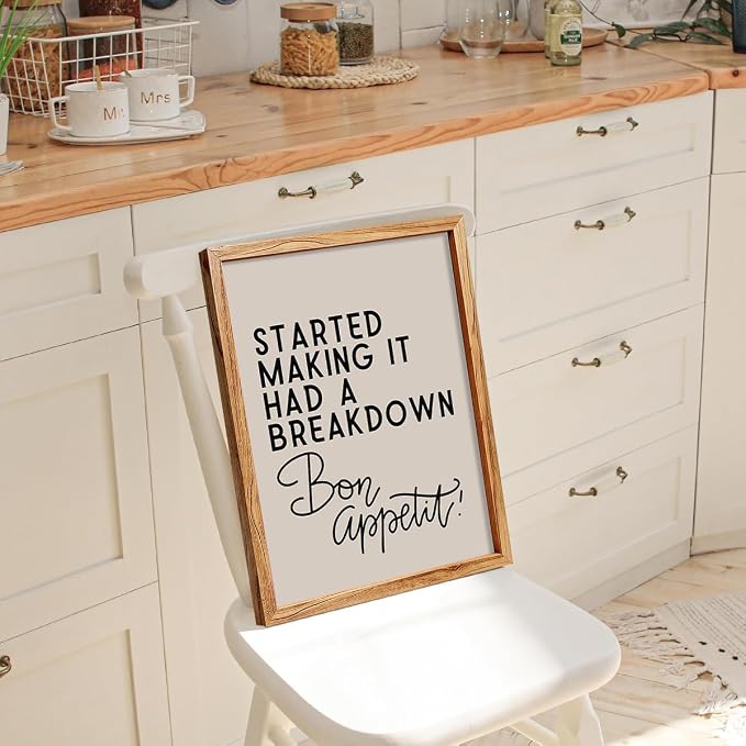 Framed Funny Modern Kitchen Wall Art 12x16 inch Bon Appetit Quotes Canvas - Image 4