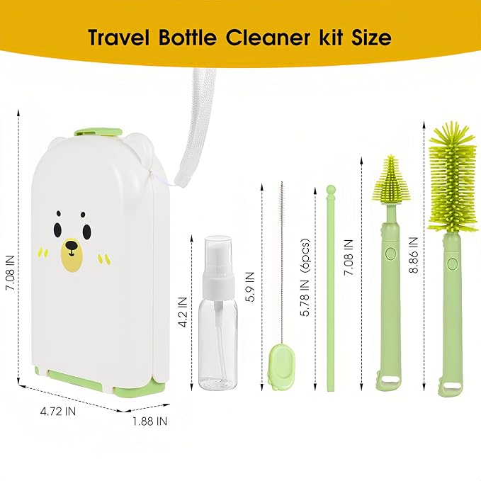 Travel Bottle Washing Kit with Storage Case, 7-in-1 Baby Travel Bottle Cleaner - Image 2