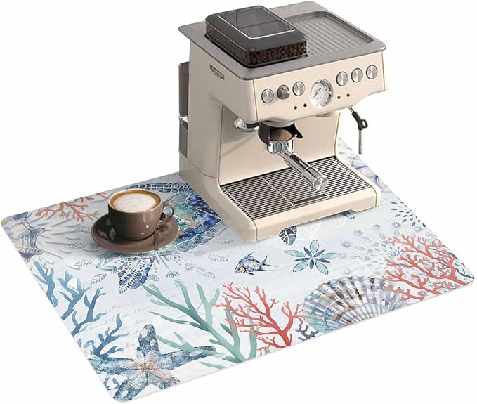 Blue Turtle Coffee Mat For Countertop Coffee Bar Accessories, Absorbent Quick by Unknown