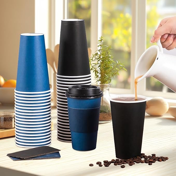 SIUQ 100 Pack 16 oz Disposable Coffee Cups - Image 2